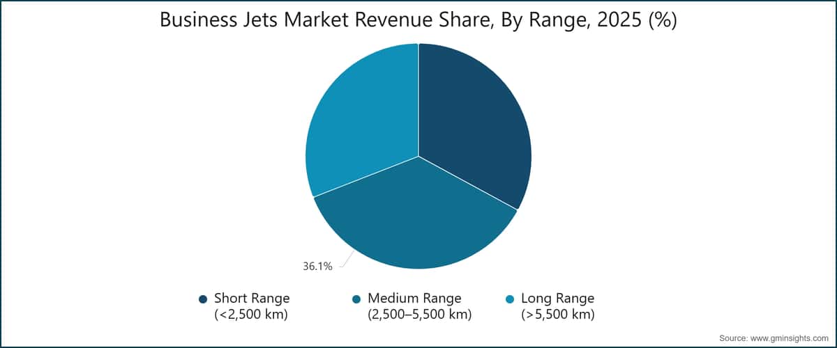 Business Jets Market Revenue Share, By Range, 2025 (%)