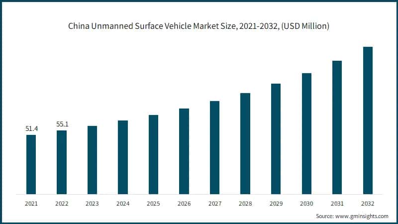 China Unmanned Surface Vehicle Market Size, 2021-2032, (USD Million)