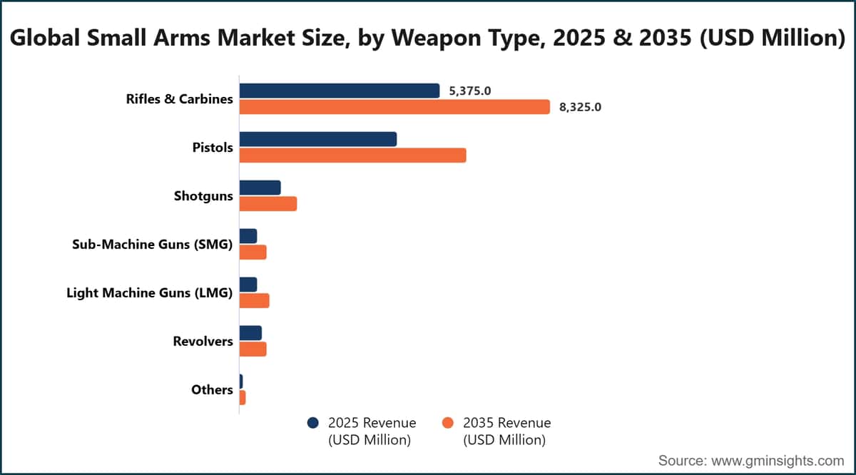 Global Small Arms Market Size, by Weapon Type, 2025 & 2035 (USD Million)