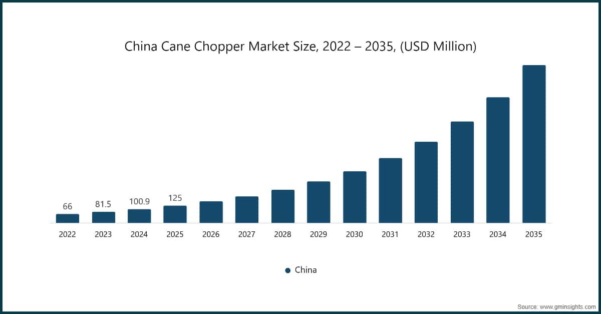 Dimensione del mercato cinese delle trinciatrici per canna da zucchero, 2022–2035 (milioni di dollari USA)