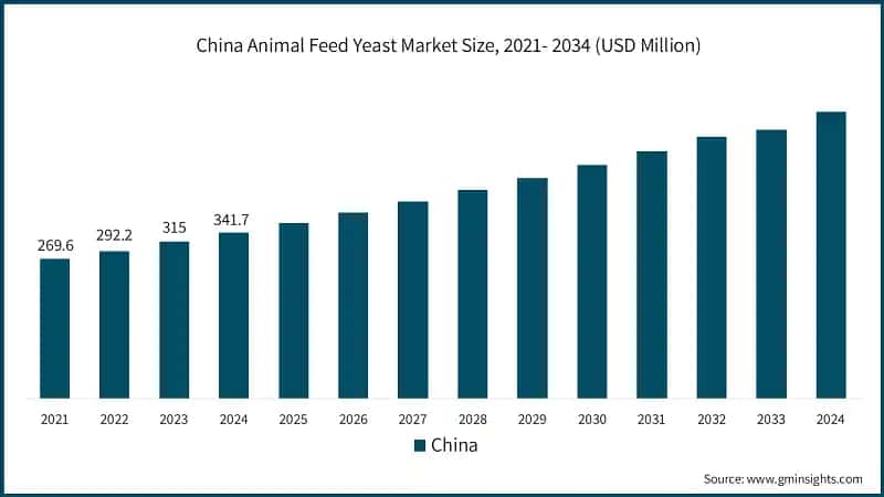 China Animal Feed Yeast Market Size, 2021- 2034 (USD Million)