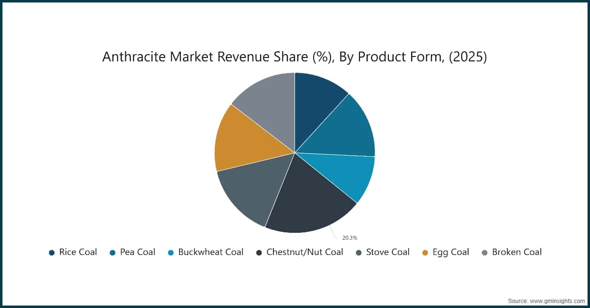 Part des revenus du marché de l’anthracite (%), par forme de produit (2025)