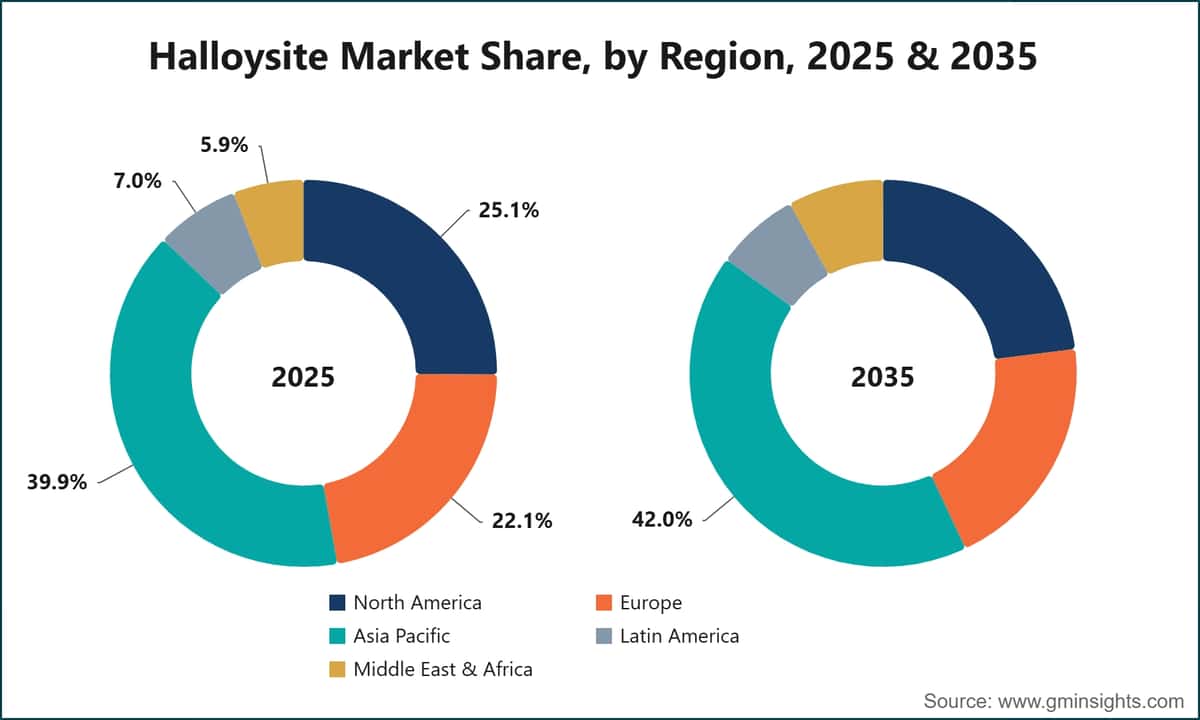 Halloysite Market Share, by Region, 2025 & 2035