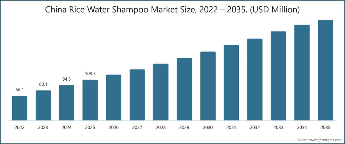 China Rice Water Shampoo Market Size, 2022 – 2035, (USD Million)