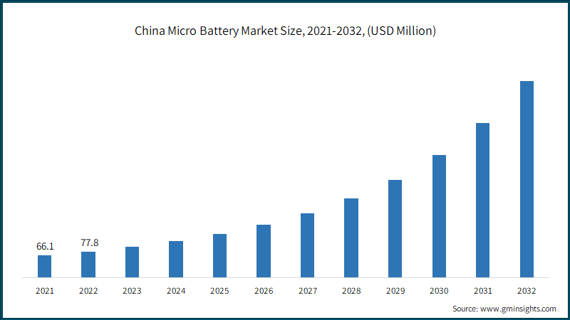  China Micro Battery Market Size, 2021-2032, (USD Million)