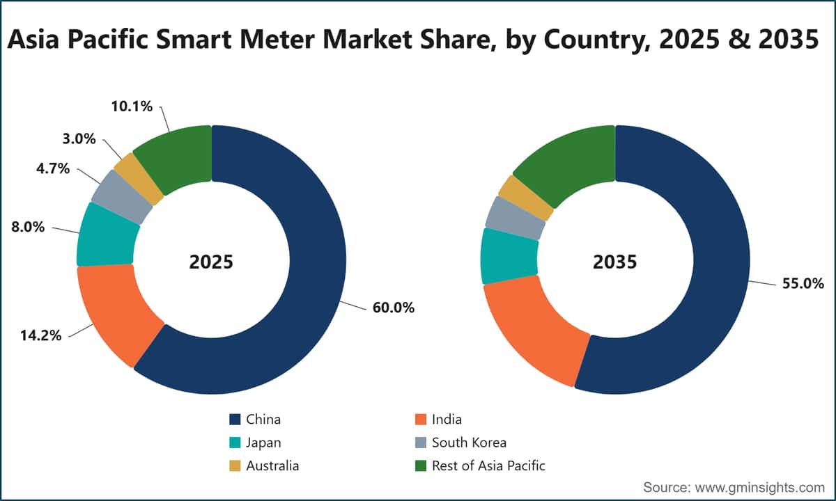 Asia Pacific Smart Meter Market Share, by Country, 2025 & 2035
