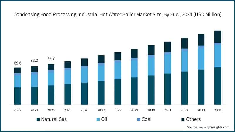 Condensing Food Processing Industrial Hot Water Boiler Market Size, By Fuel, 2034 (USD Million)