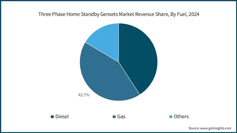 Three Phase Home Standby Gensets Market Revenue Share, By Fuel, 2024