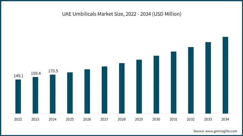 UAE Umbilicals Market Size, 2022 - 2034 (USD Million)