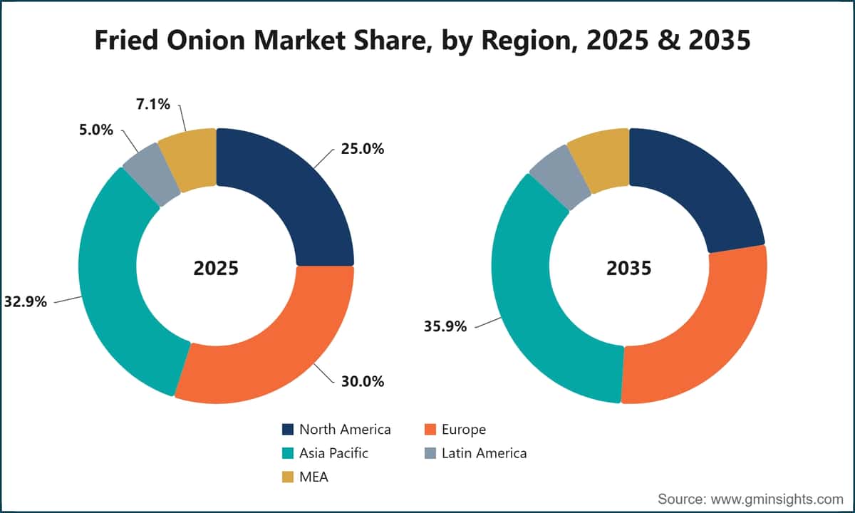 Fried Onion Market Share, by Region, 2025 & 2035