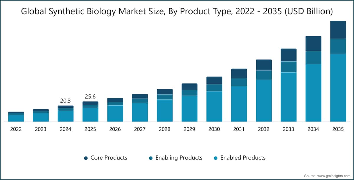 Global Synthetic Biology Market Size, By Product Type, 2022 - 2035 (USD Billion)