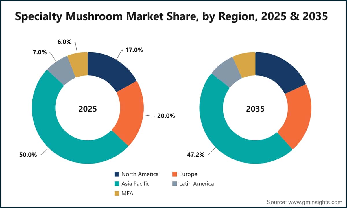 Specialty Mushroom Market Share, by Region, 2025 & 2035