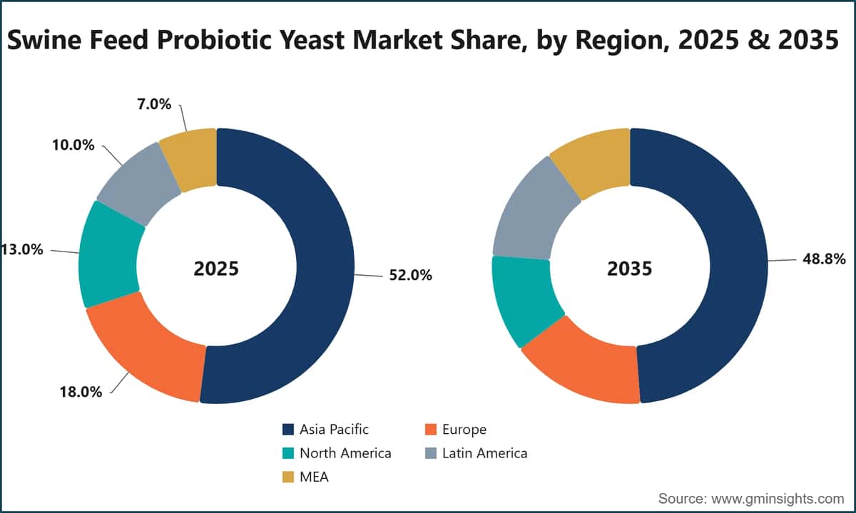 Swine Feed Probiotic Yeast Market Share, by Region, 2025 & 2035