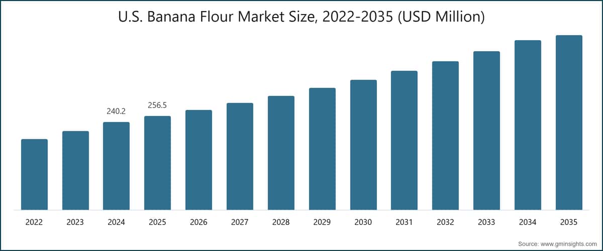 米国バナナ粉市場規模、2022〜2035年（百万米ドル）
