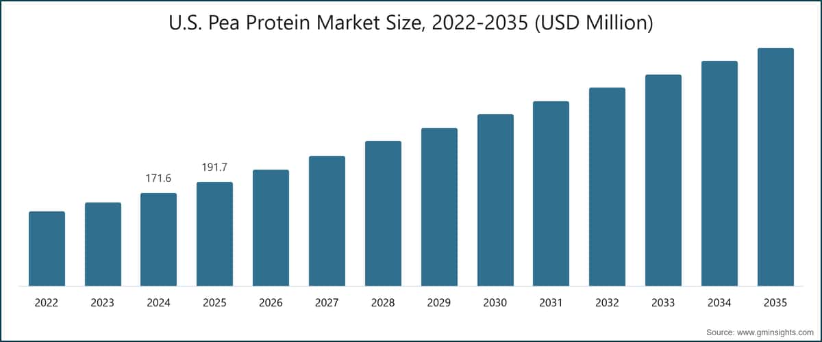 Taille du marché américain des protéines de pois, 2022–2035 (millions de dollars (USD))