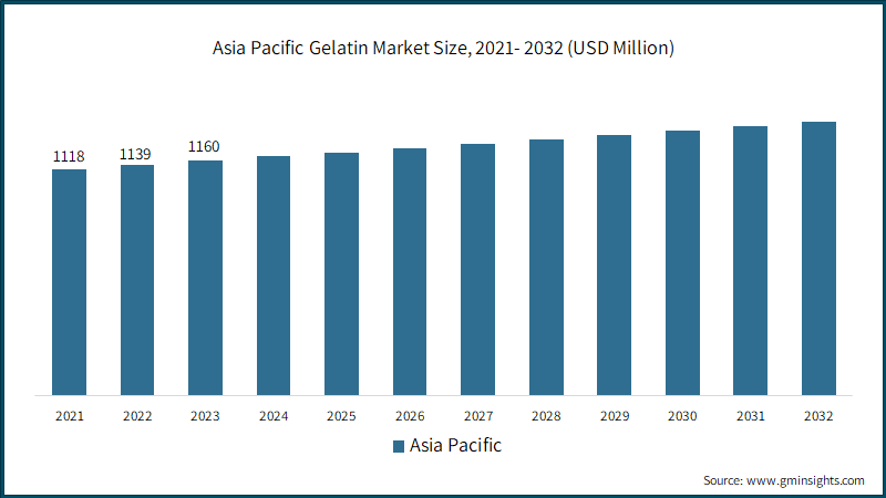 Asia Pacific Gelatin Market Size, 2021- 2032 (USD Million)