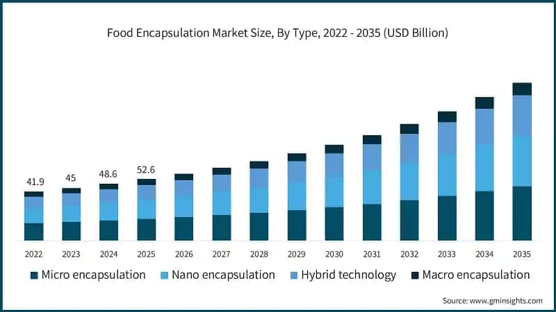 Food Encapsulation Market Size, By Type, 2022 - 2035 (USD Billion)