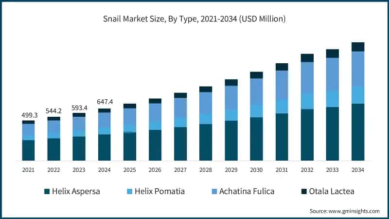 Snail Market Size, By Type, 2021-2034 (USD Million)