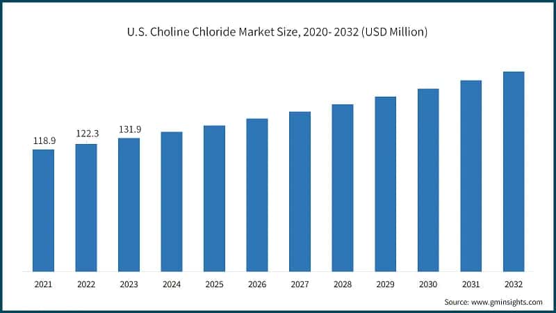 U.S. Choline Chloride Market Size, 2020- 2032 (USD Million)