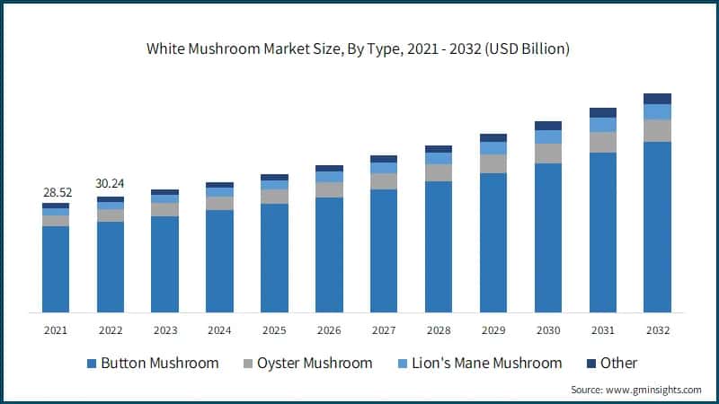 White Mushroom Market Size, By Type, 2021 - 2032 (USD Billion)