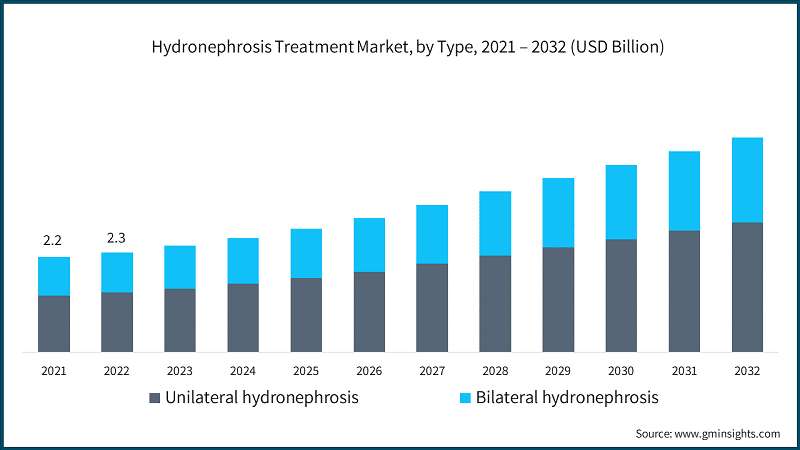 Hydronephrosis Treatment Market, by Type, 2021 – 2032 (USD Billion)