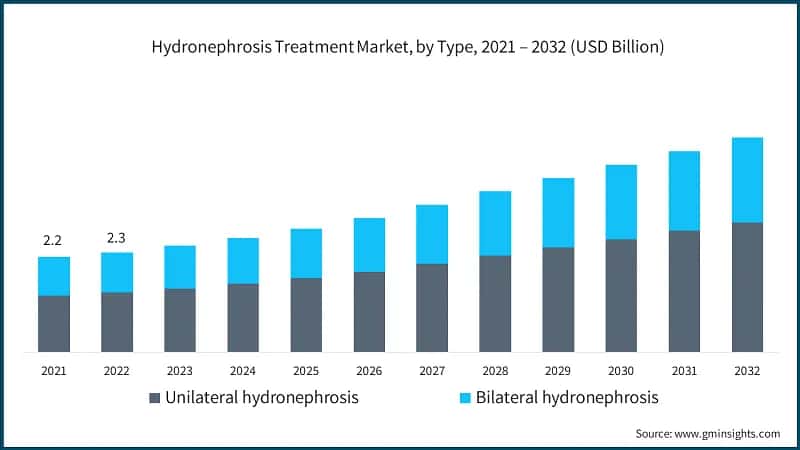 Hydronephrosis Treatment Market, by Type, 2021 – 2032 (USD Billion)