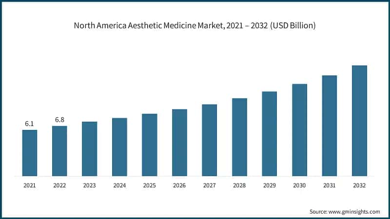 North America Aesthetic Medicine Market, 2021 – 2032 (USD Billion)