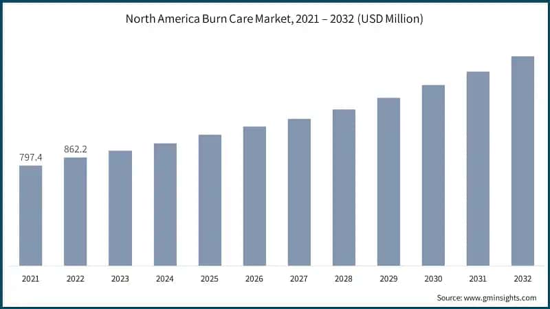 North America Burn Care Market, 2021 – 2032 (USD Million)