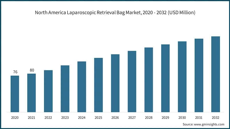 North America Laparoscopic Retrieval Bag Market, 2020 - 2032 (USD Million)