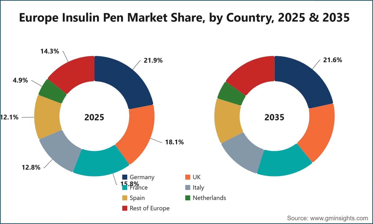 Europe Insulin Pen Market Share, by Country, 2025 & 2035