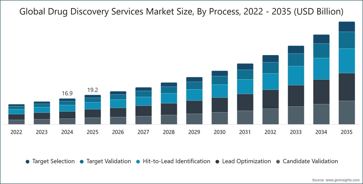 Global Drug Discovery Services Market Size, By Process, 2022 - 2035 (USD Billion)