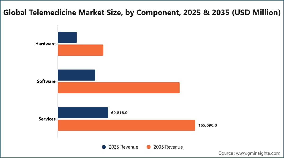 Global Telemedicine Market Size, by Component, 2025 & 2035 (USD Million)