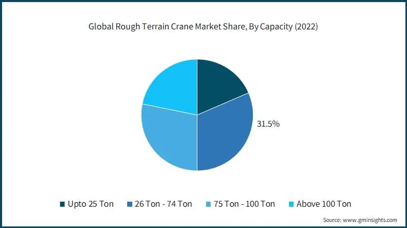 Global Rough Terrain Crane Market Share, By Capacity 