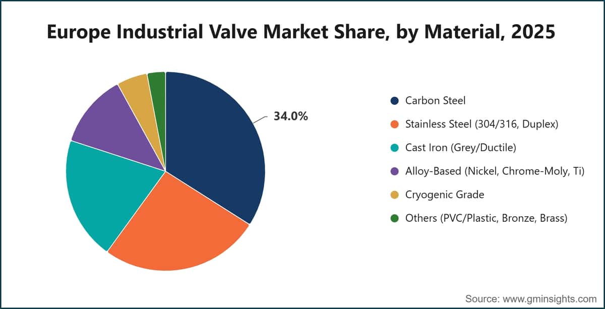 Europe Industrial Valve Market Share, by Material, 2025