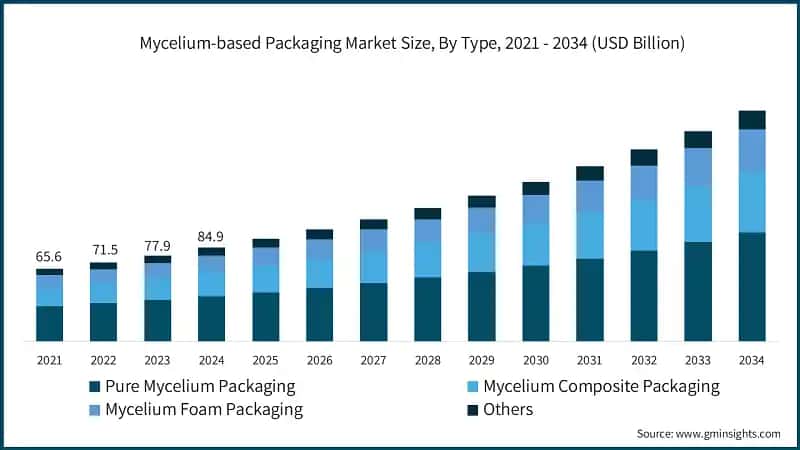 Mycelium-based Packaging Market Size, By Type, 2021 - 2034 (USD Billion)