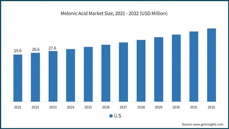 Melonic Acid Market Size, 2021 - 2032 (USD Million)