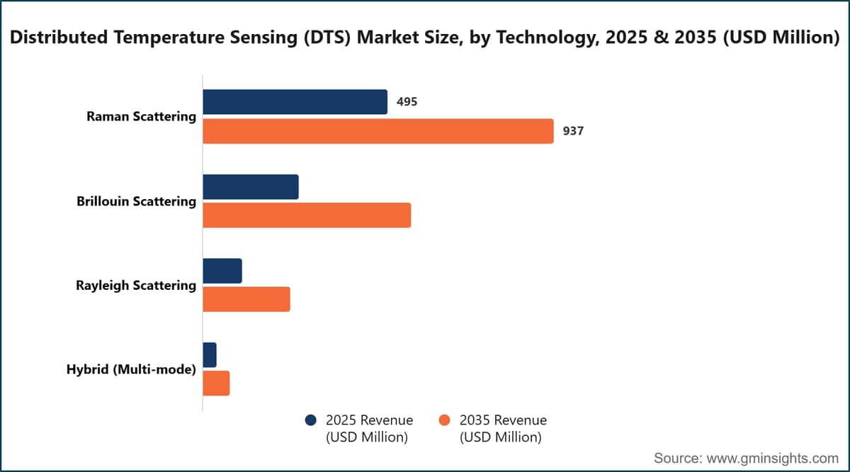 分布型温度センシング（DTS）市場規模：技術別、2025年・2035年（百万米ドル）