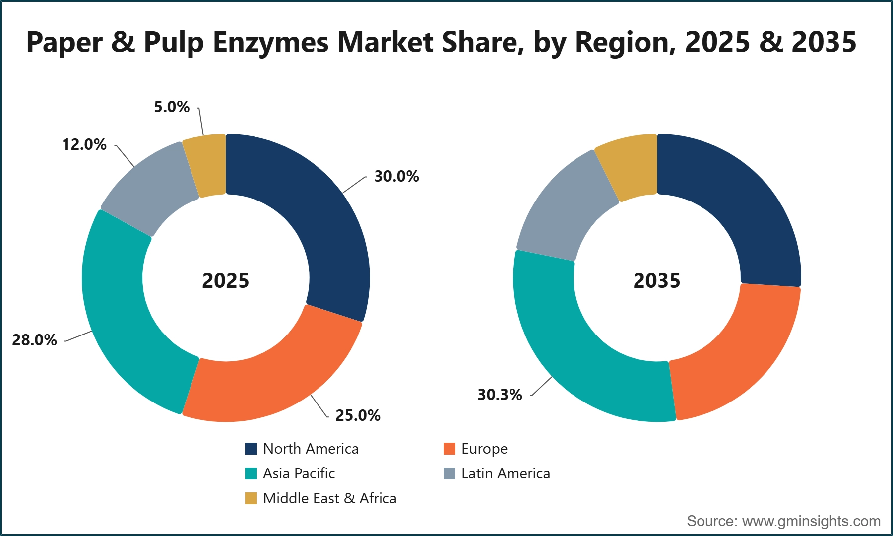 Paper & Pulp Enzymes Market Share, by Region, 2025 & 2035