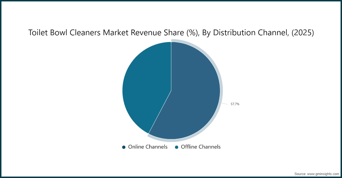 马桶清洁剂市场收入份额（%），按分销渠道（2025年）