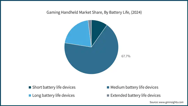 Доля рынка портативных игровых устройств по времени работы батареи, (2024)
