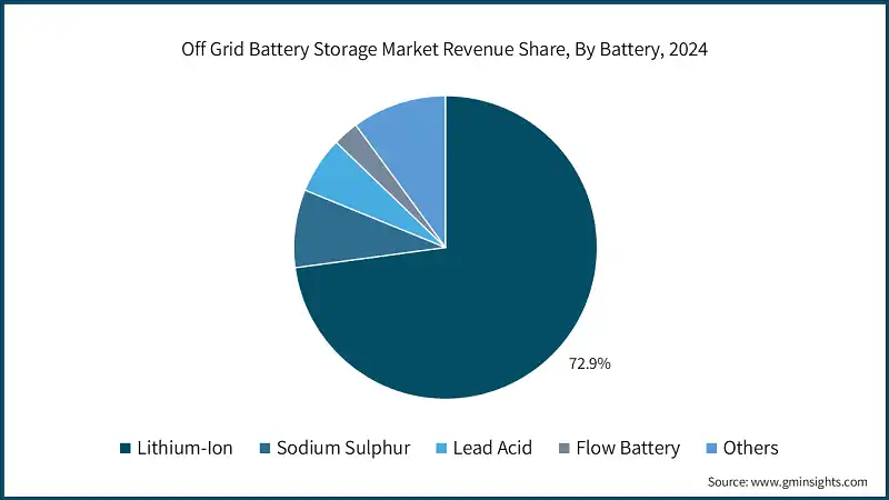 오프그리드 배터리 저장 시장 수익 점유율, 배터리별, 2024