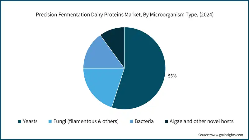 Mercado de Proteínas Lácteas de Fermentación de Precisión, Por Tipo de Microorganismo, (2024)