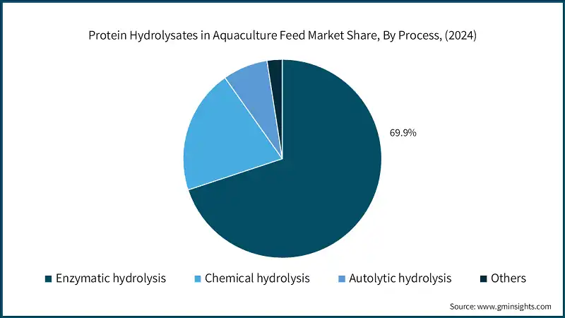 Доля рынка белковых гидролизатов в кормах для аквакультуры по процессу, (2024)