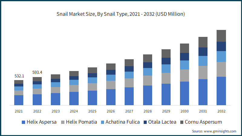 Snail Market Size, By Snail Type, 2021 - 2032 (USD Million)