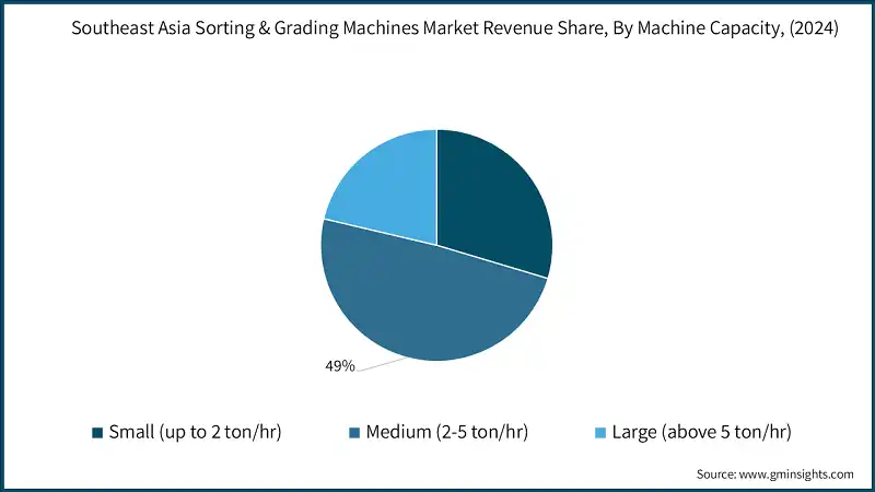 Participación en los ingresos del mercado de máquinas de clasificación y calificación de Sudeste Asiático, por capacidad de la máquina, (2024)