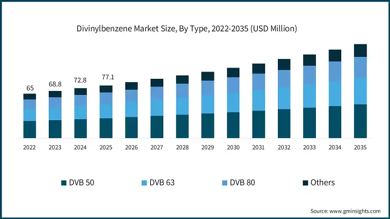 Divinylbenzene Market Size, By Type, 2022-2035 (USD Million)