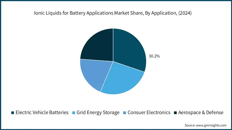 Quota di mercato dei liquidi ionici per applicazioni di batterie, Per applicazione, (2024)