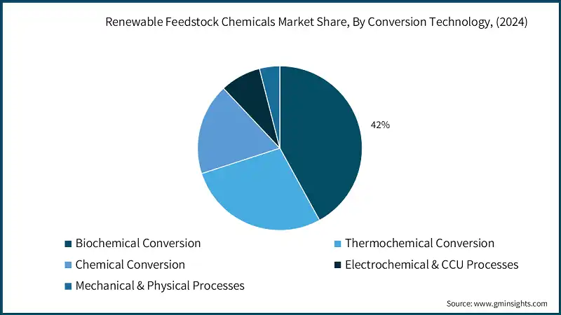Participacion del Mercado de Quimicos de Materia Prima Renovable, por Tecnologia de Conversion, (2024)
