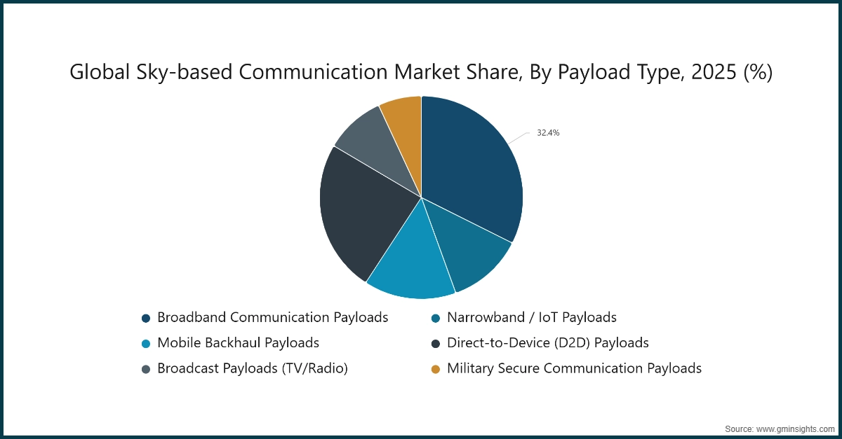 Доля мирового рынка небесной связи по типу полезной нагрузки, 2025 (%)